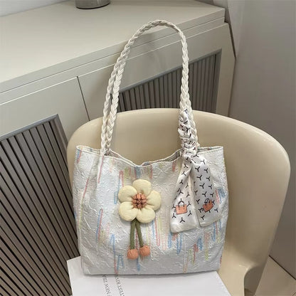 Elegant Flower Charm Shoulder Tote Bag – Stylish Women’s Handbag